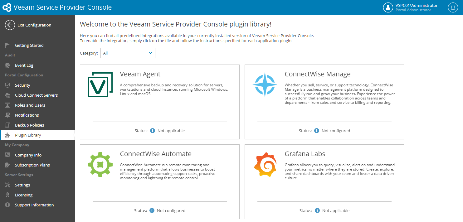 Interface da Biblioteca de Plug-ins