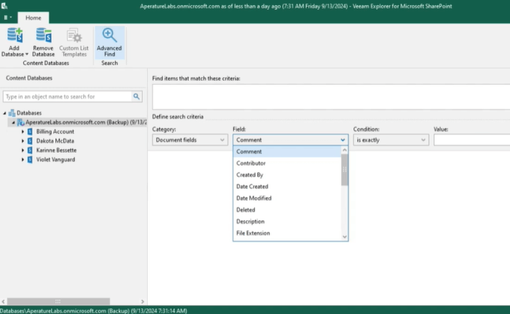Cerca all'interno di backup di Microsoft 365